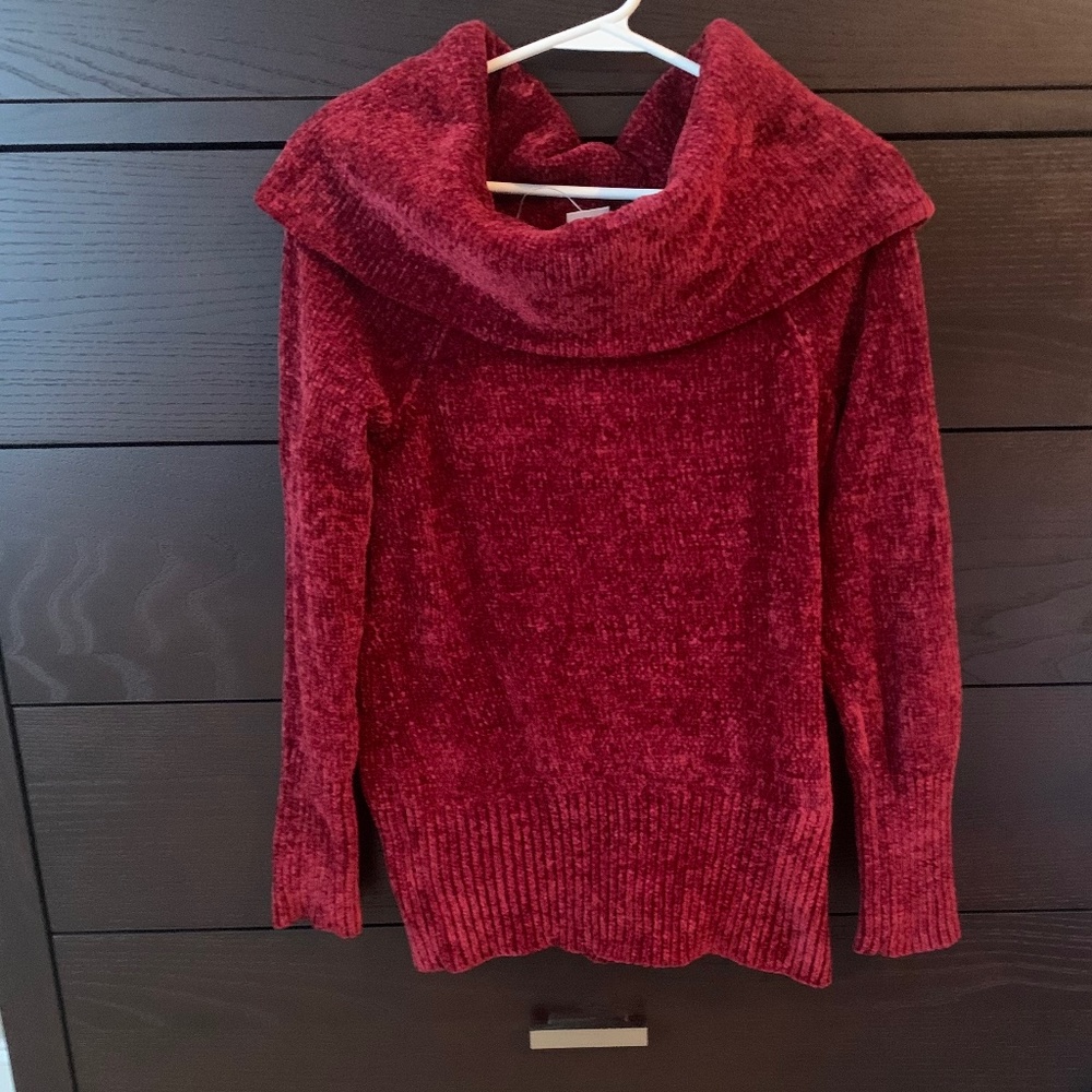 Red off the shoulder sweater